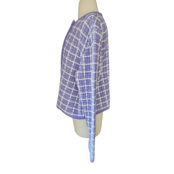 Ann Taylor Crochet Twee Sweater Cardigan Womens Large Lavender Checked Corpcore - Picture 2 of 10